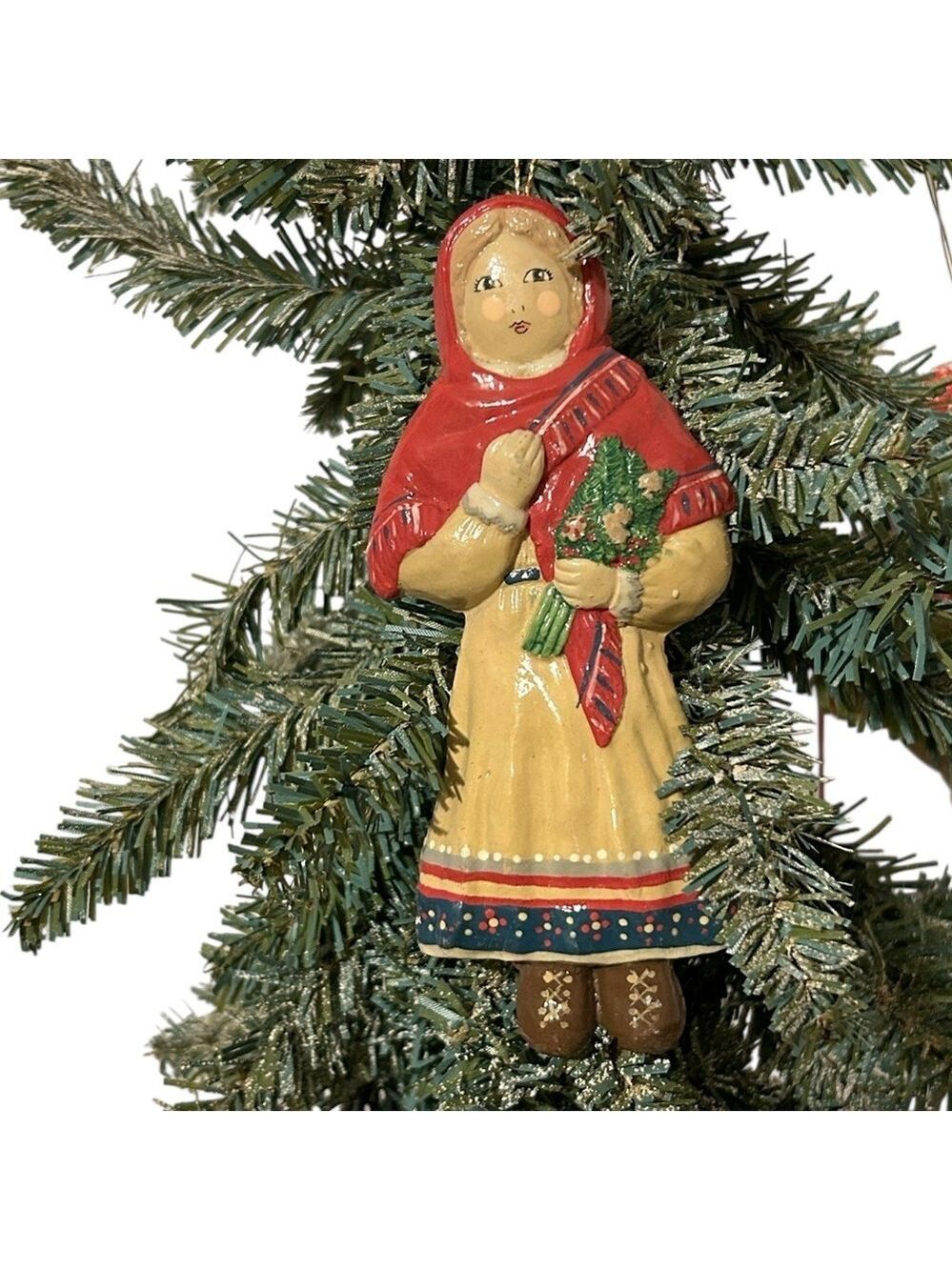Charlie McGee Vintage Ceramic Christmas Collectible Ornament Peasant Woman 1982